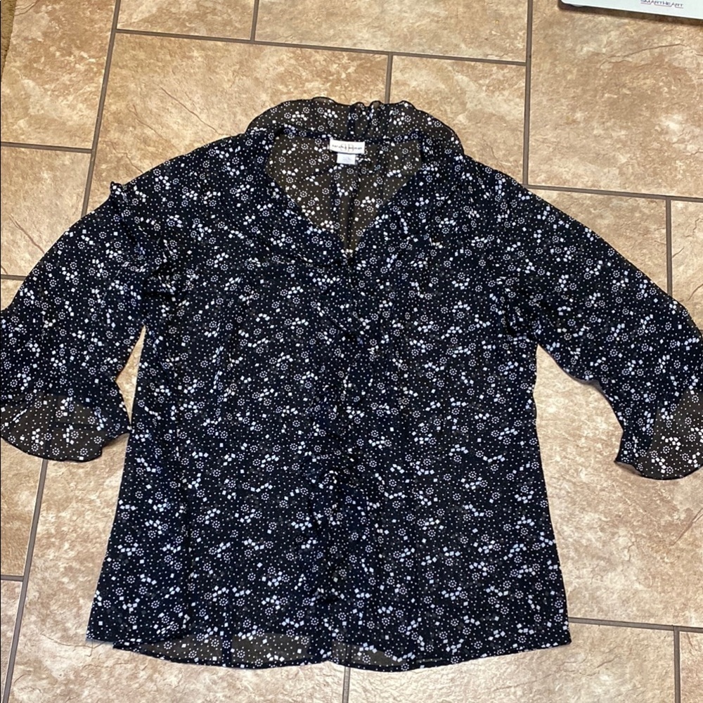 Vintage Blue Bell Sleeve Blouse with Ruffled Collar Formal Chic Casual Fall